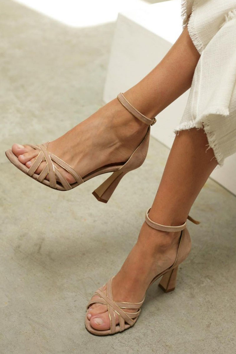 Elviera | Patchwork peep toe sandals on thin heels