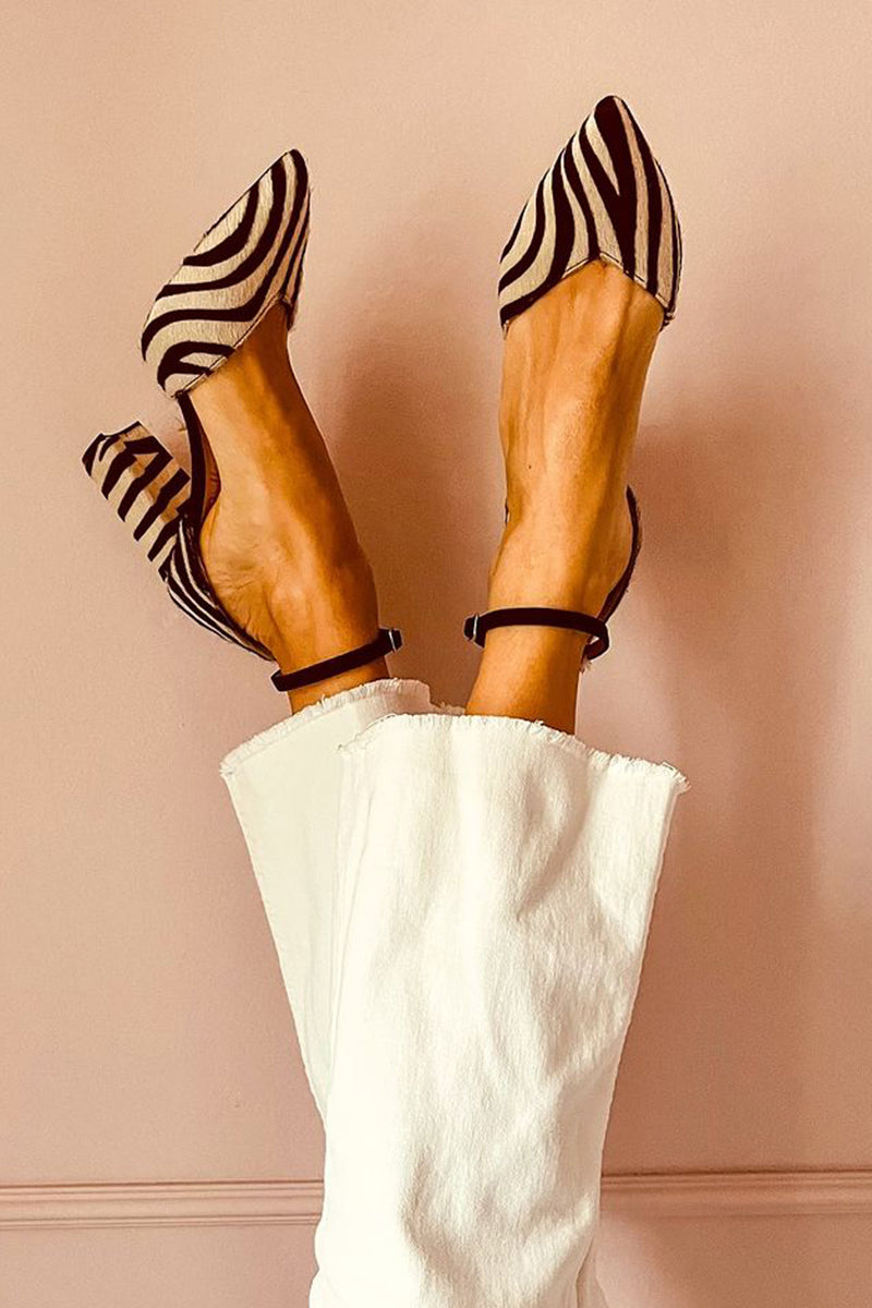Zebrina | Zebra Print Sandals with Strap and Stable Heel