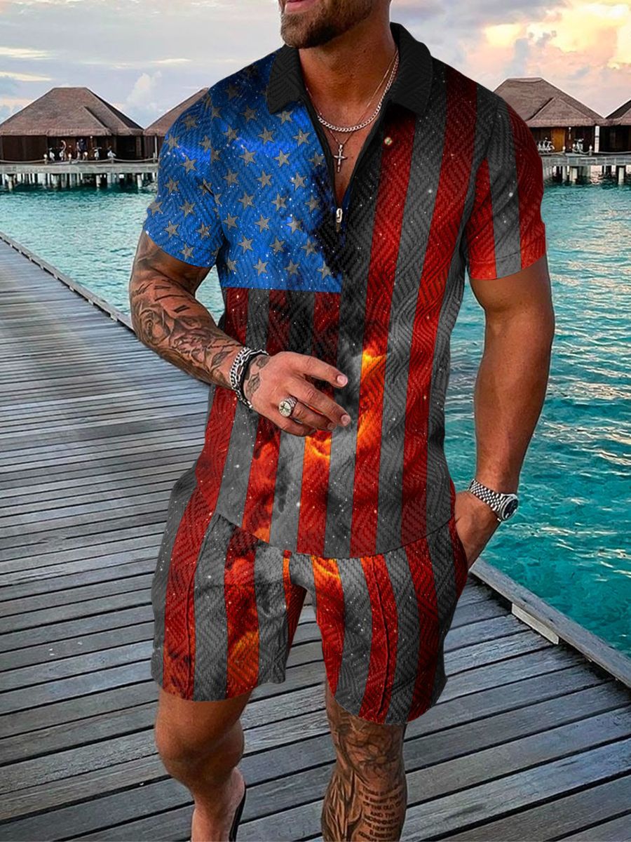Ensemble polo et short drapeau américain