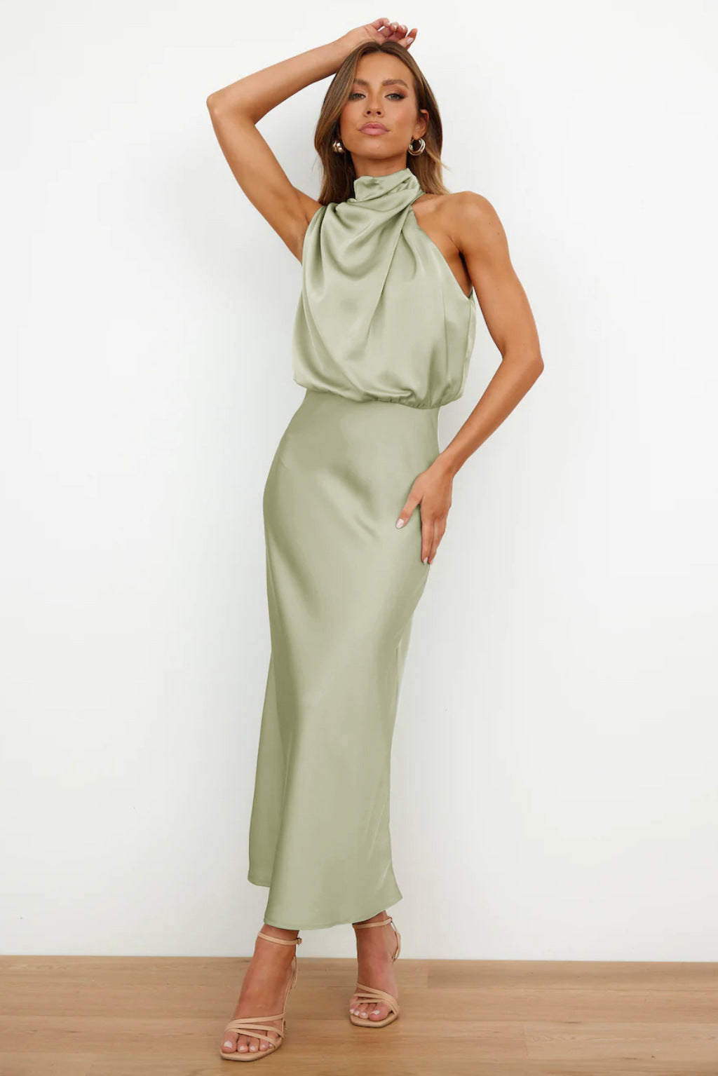 Elise | Elegant Satin Halter Dress