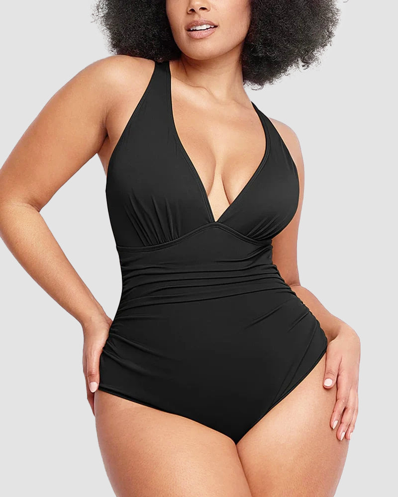 Wioletta | Swimsuit with a shaping cut and an open back