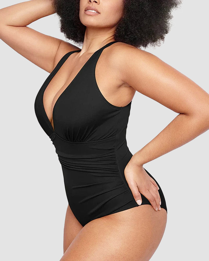 Wioletta | Swimsuit with a shaping cut and an open back
