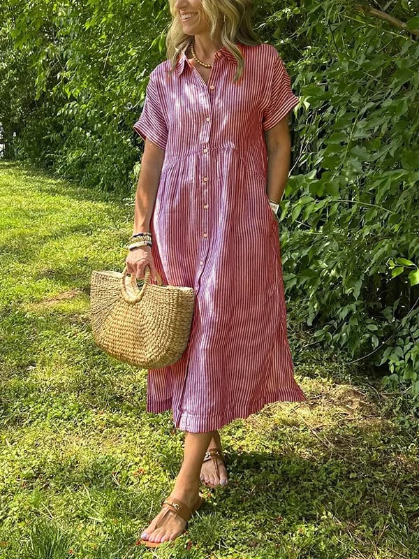 Malina | Striped Shirt Dress with Flap Pockets and Buttons