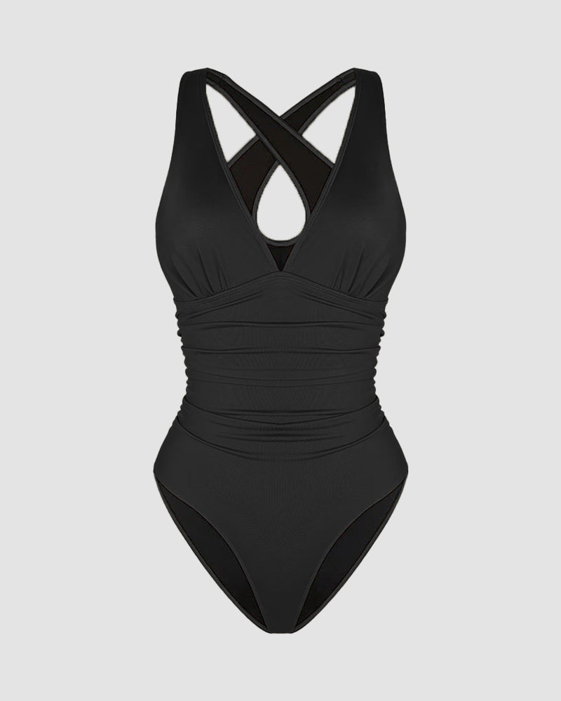 Wioletta | Swimsuit with a shaping cut and an open back