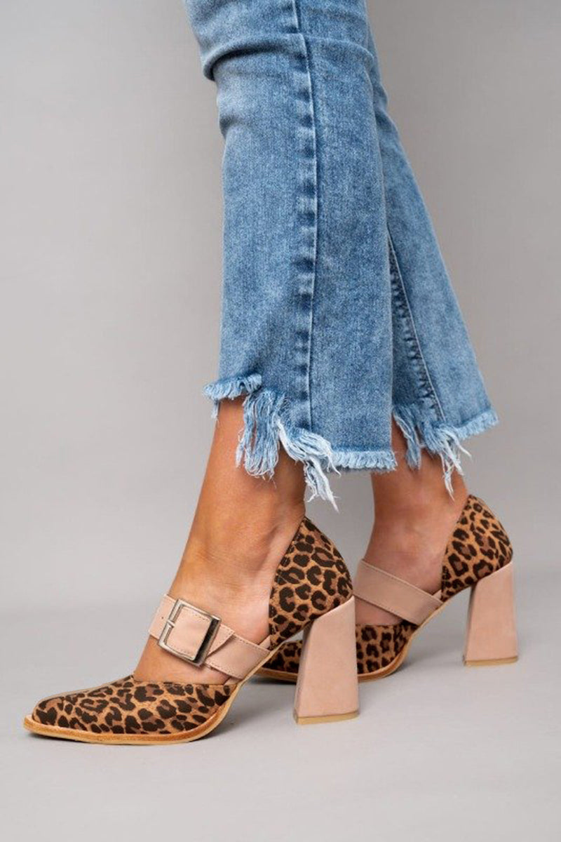 Velveta | Suede Leopard Print Sandals on a Stable Heel