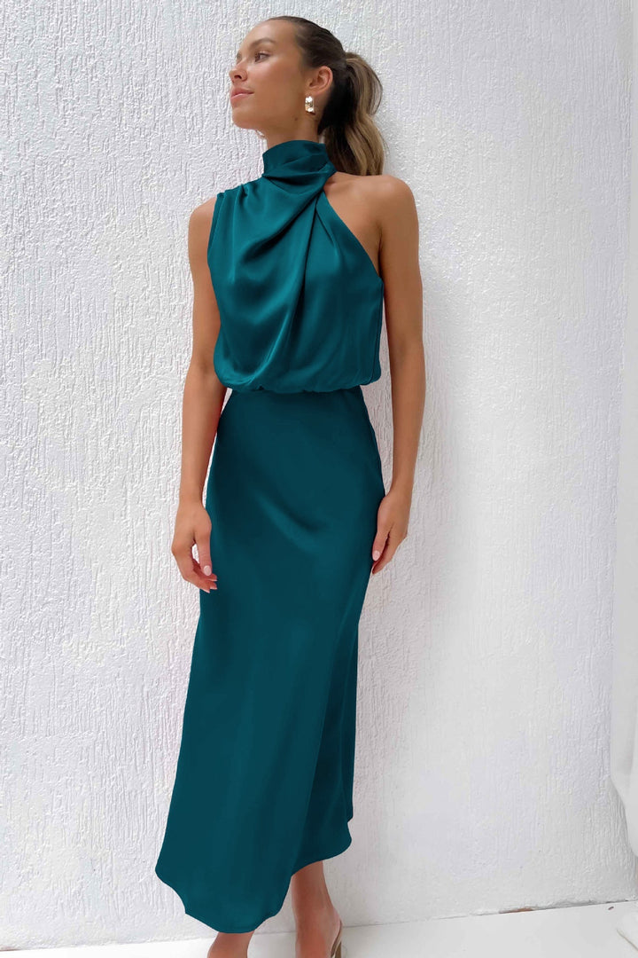 Elise | Elegant Satin Halter Dress