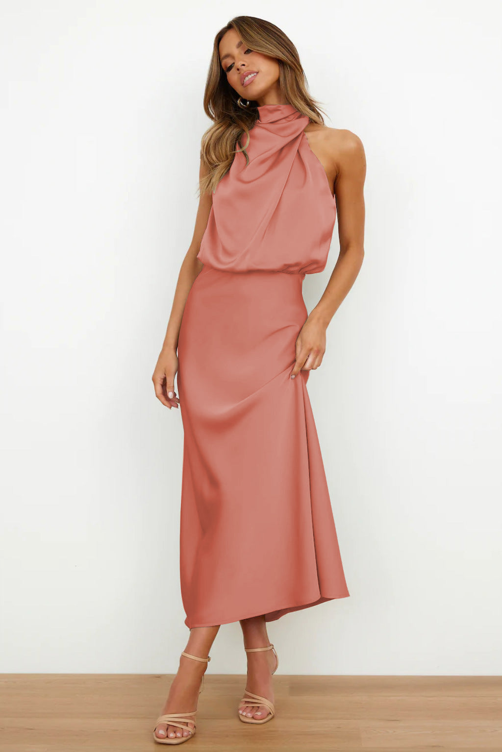 Elise | Elegant Satin Halter Dress