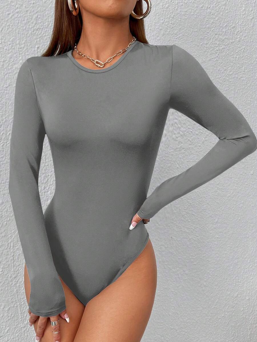 PETITE | Crew Neck Long Sleeve Fitted Bodysuit