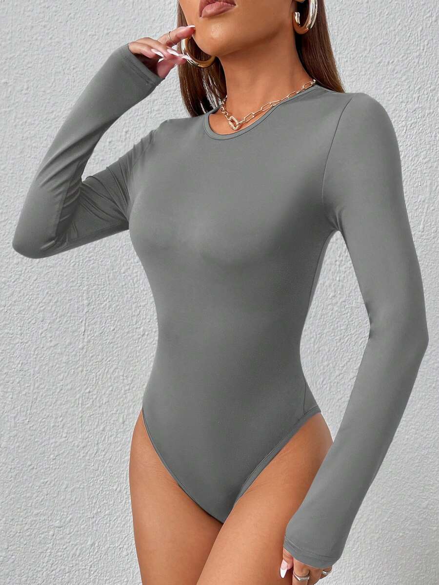 PETITE | Crew Neck Long Sleeve Fitted Bodysuit