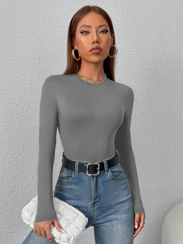 PETITE | Crew Neck Long Sleeve Fitted Bodysuit