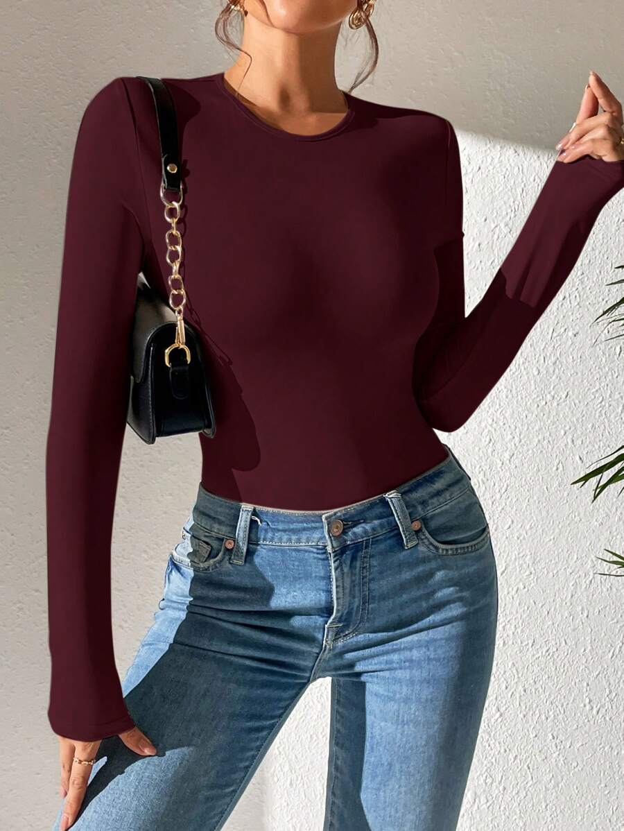 PETITE | Crew Neck Long Sleeve Fitted Bodysuit