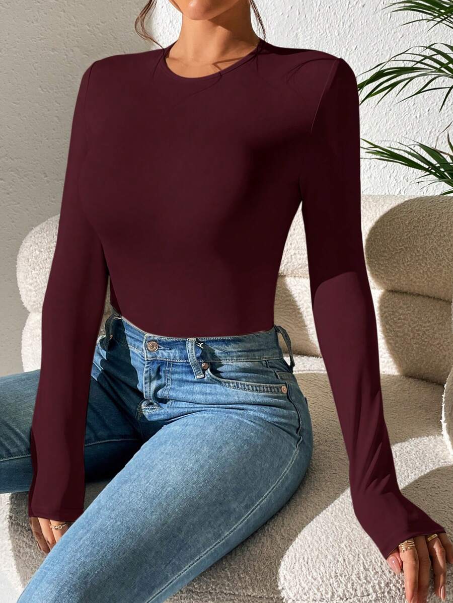 PETITE | Crew Neck Long Sleeve Fitted Bodysuit