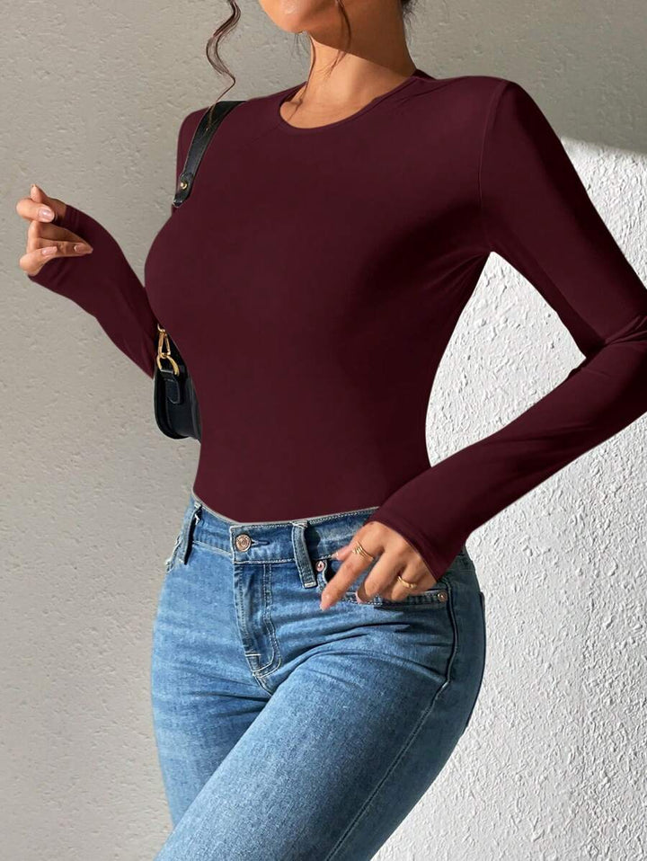 PETITE | Crew Neck Long Sleeve Fitted Bodysuit