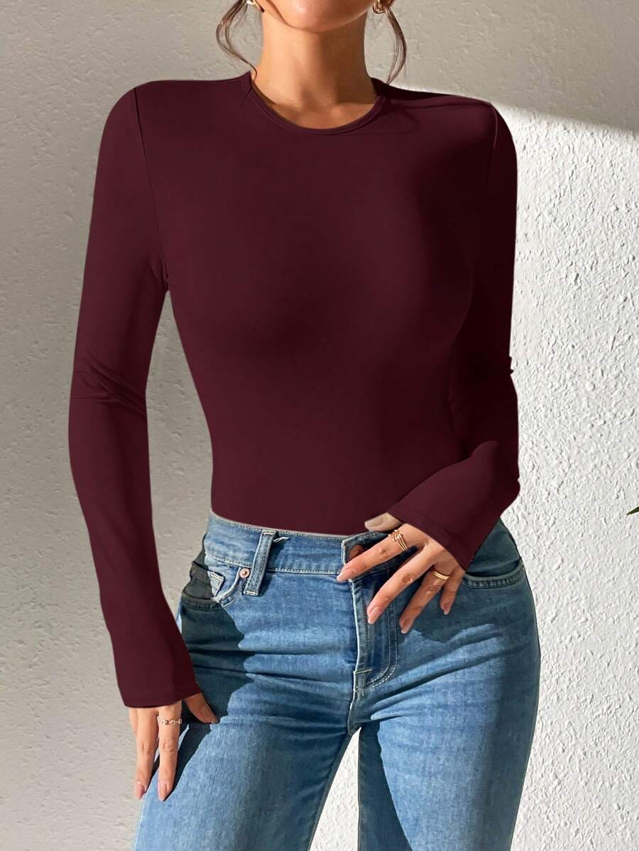 PETITE | Crew Neck Long Sleeve Fitted Bodysuit