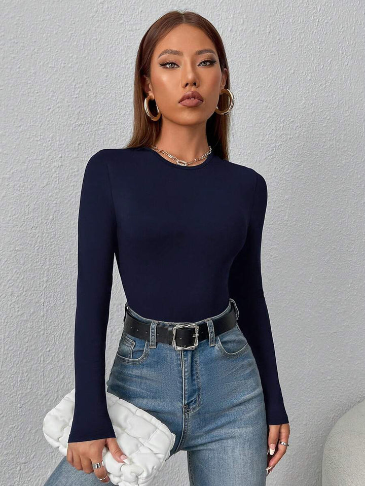 PETITE | Crew Neck Long Sleeve Fitted Bodysuit
