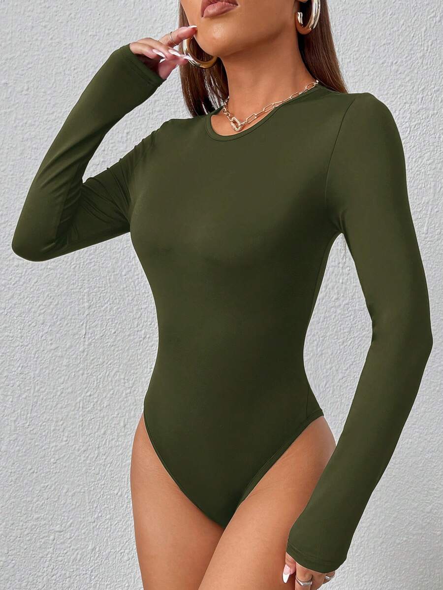 PETITE | Crew Neck Long Sleeve Fitted Bodysuit