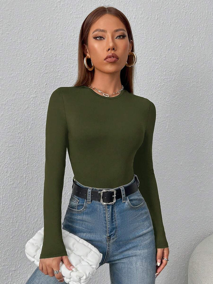 PETITE | Crew Neck Long Sleeve Fitted Bodysuit