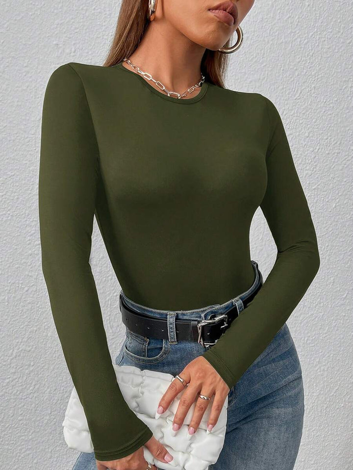 PETITE | Crew Neck Long Sleeve Fitted Bodysuit
