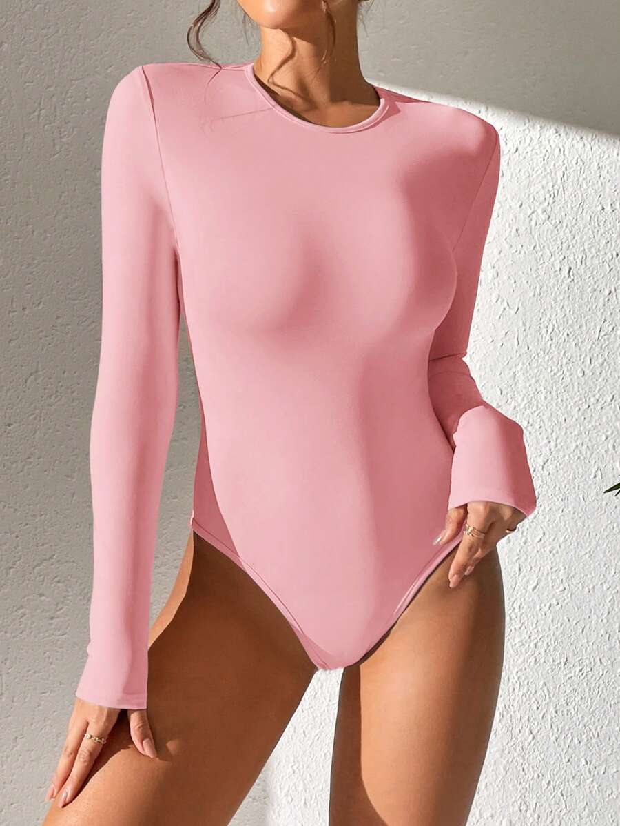 PETITE | Crew Neck Long Sleeve Fitted Bodysuit