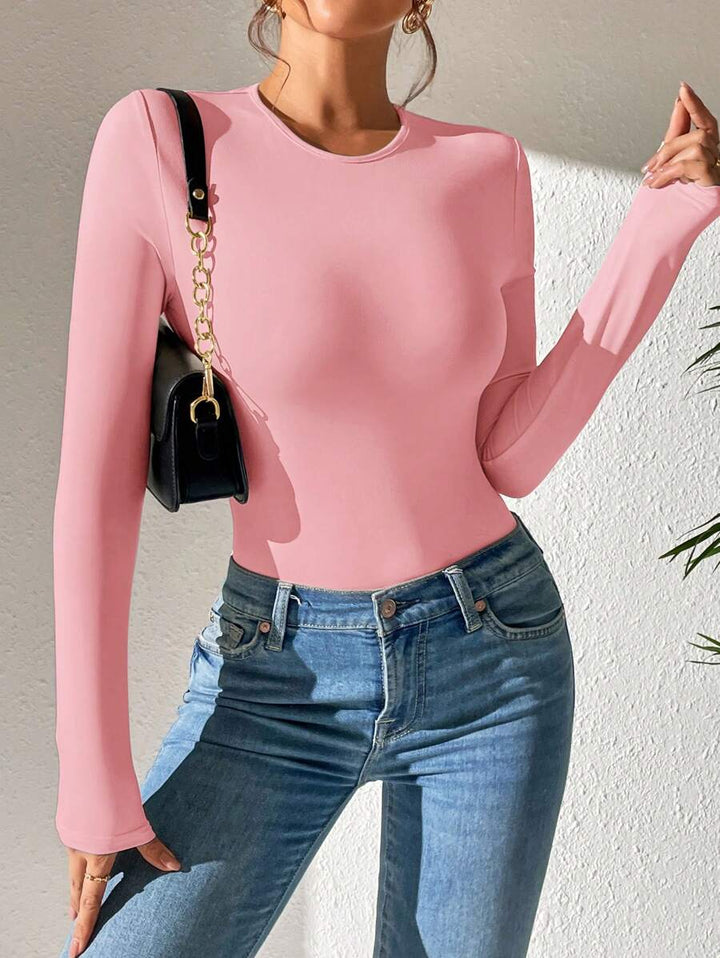 PETITE | Crew Neck Long Sleeve Fitted Bodysuit