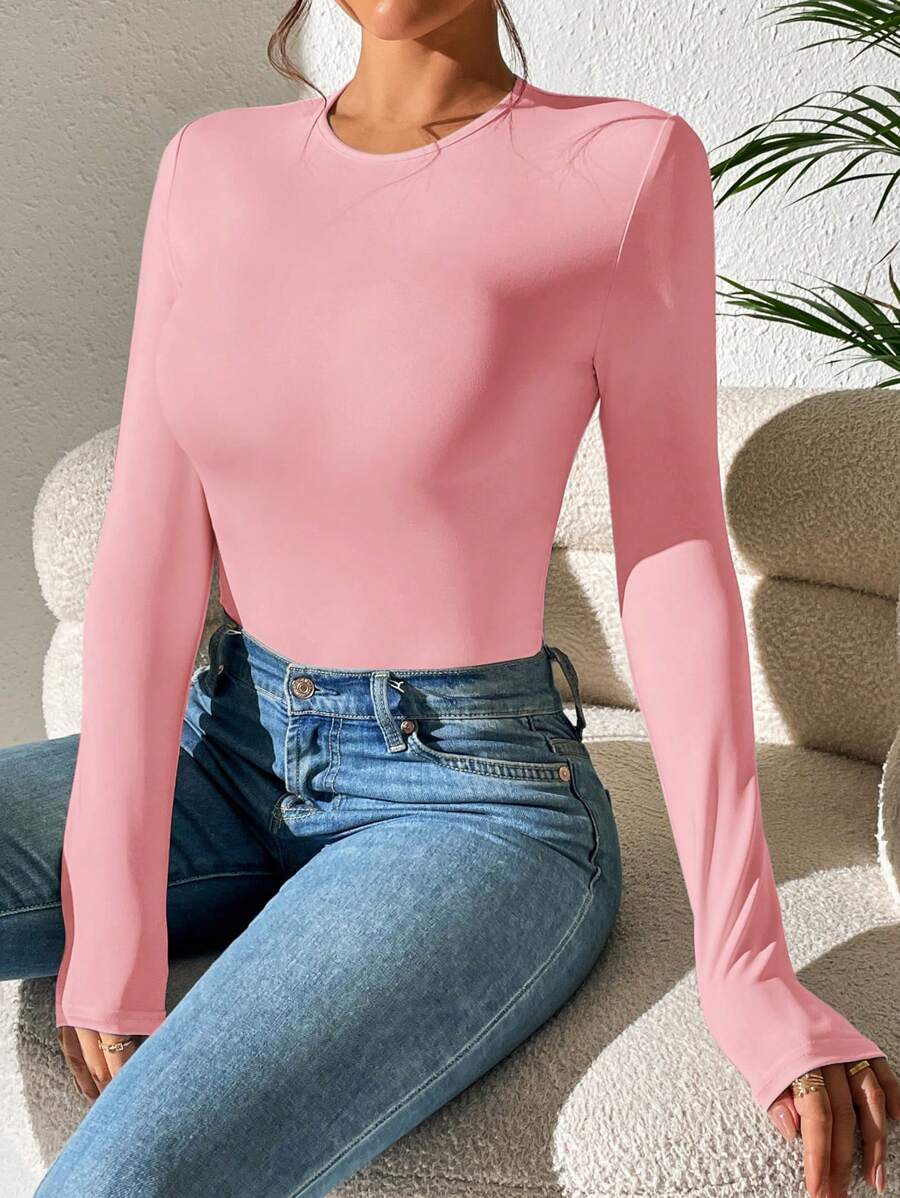 PETITE | Crew Neck Long Sleeve Fitted Bodysuit