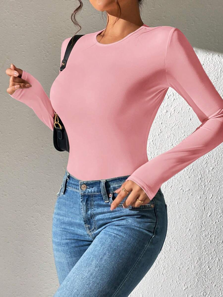 PETITE | Crew Neck Long Sleeve Fitted Bodysuit