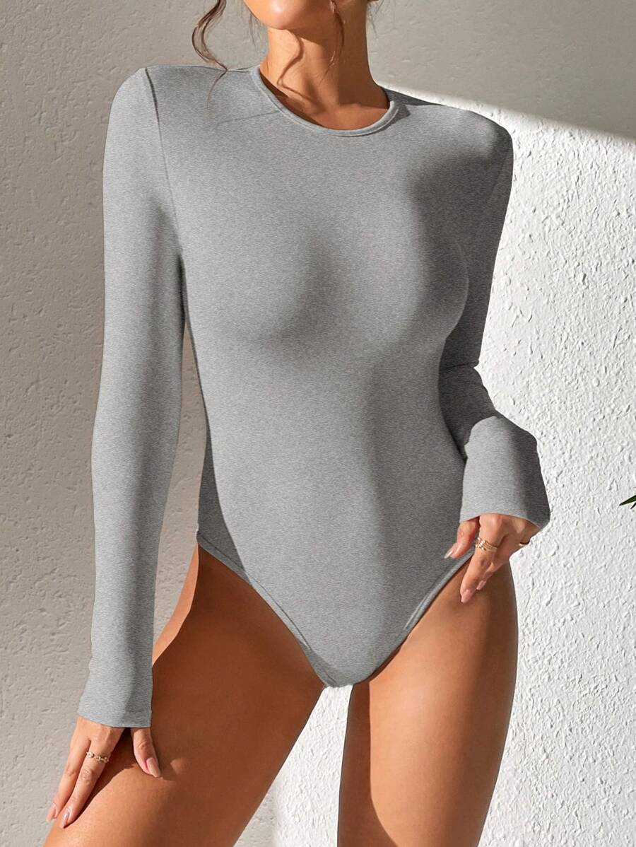 PETITE | Crew Neck Long Sleeve Fitted Bodysuit