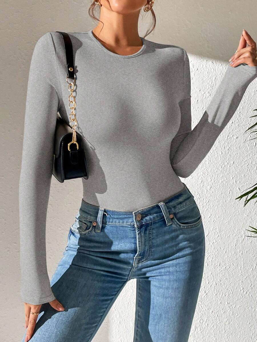 PETITE | Crew Neck Long Sleeve Fitted Bodysuit