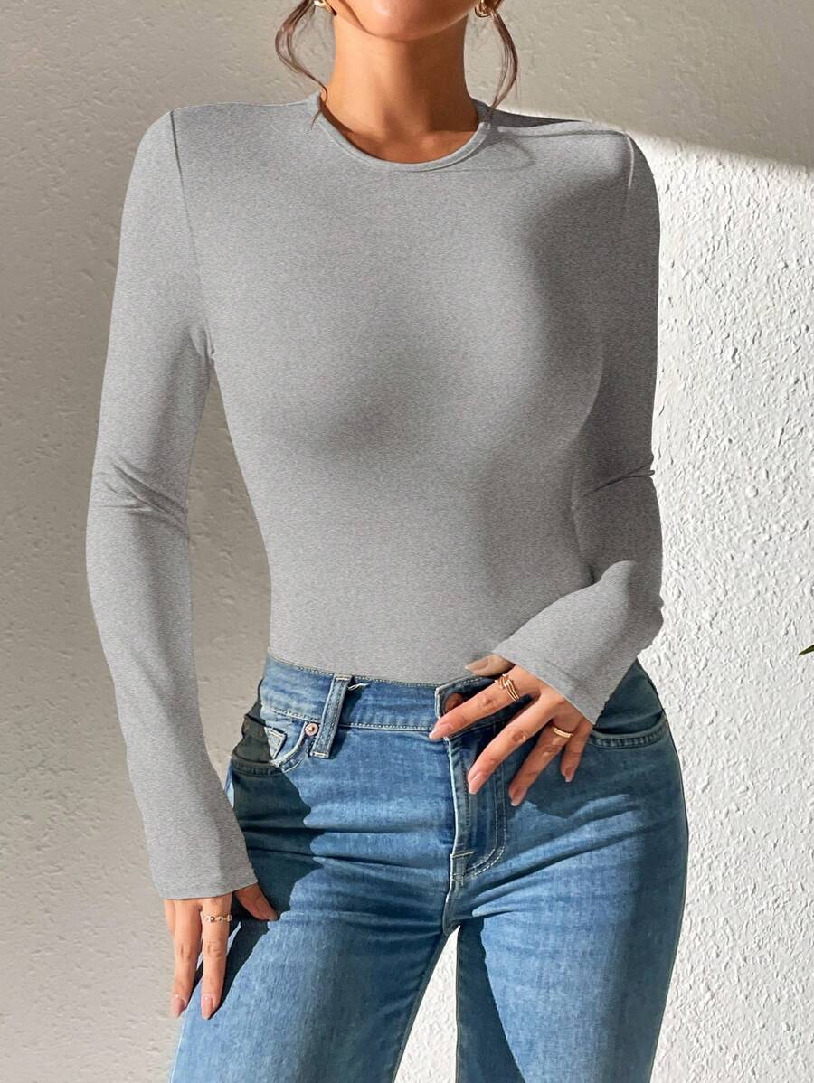 PETITE | Crew Neck Long Sleeve Fitted Bodysuit