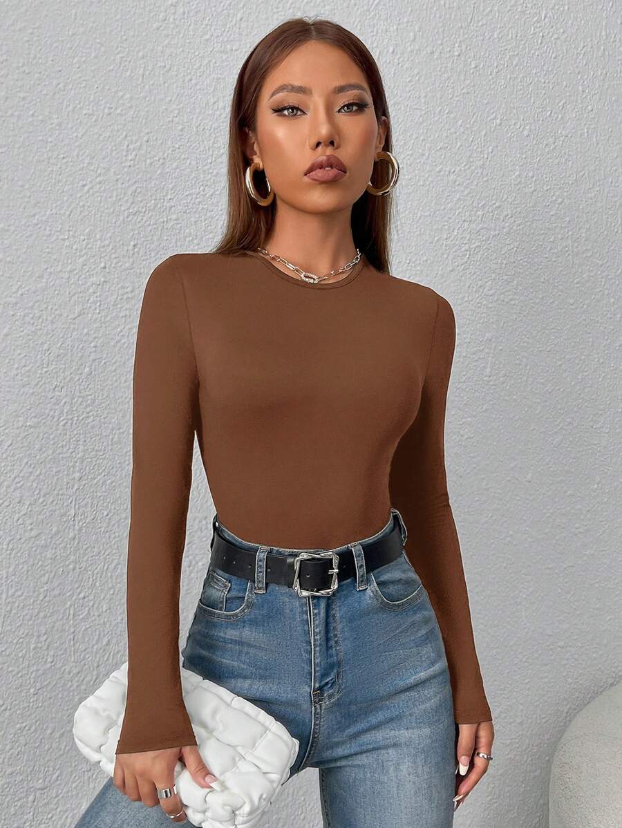 PETITE | Crew Neck Long Sleeve Fitted Bodysuit