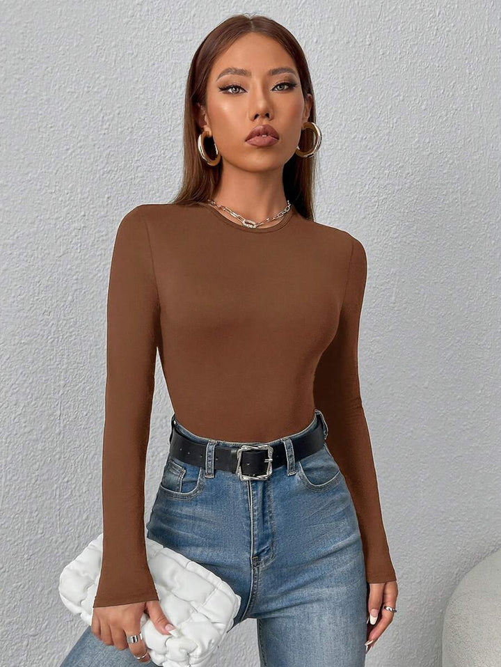 PETITE | Crew Neck Long Sleeve Fitted Bodysuit
