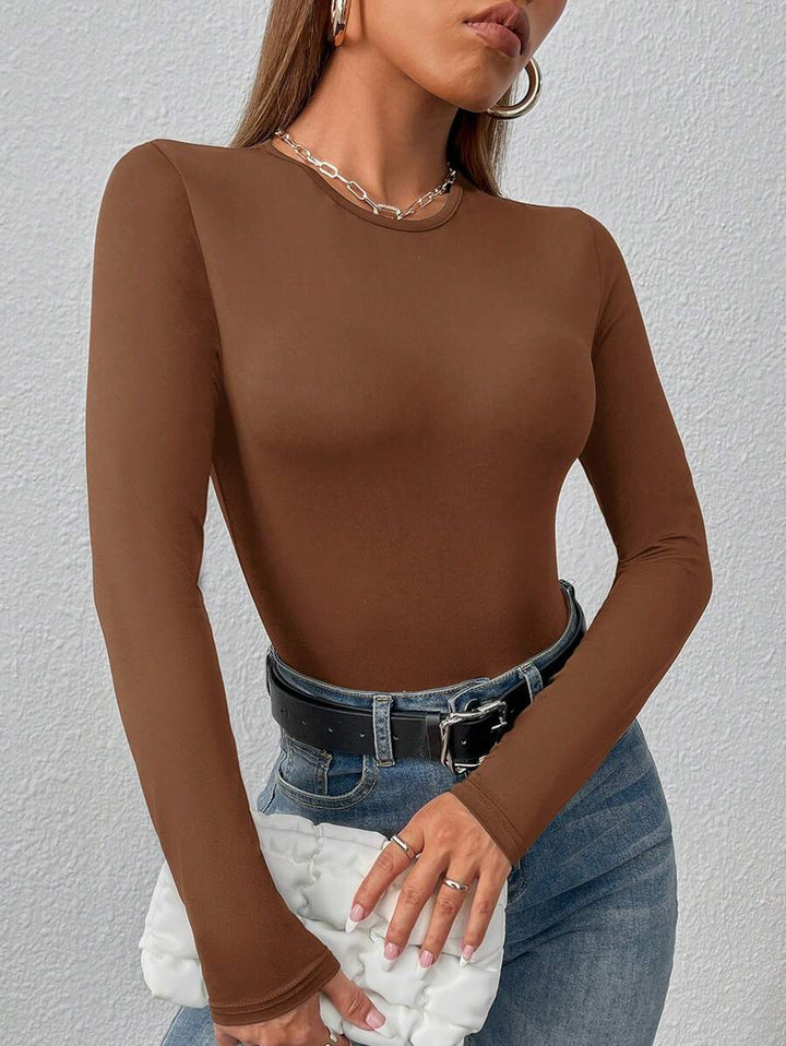 PETITE | Crew Neck Long Sleeve Fitted Bodysuit