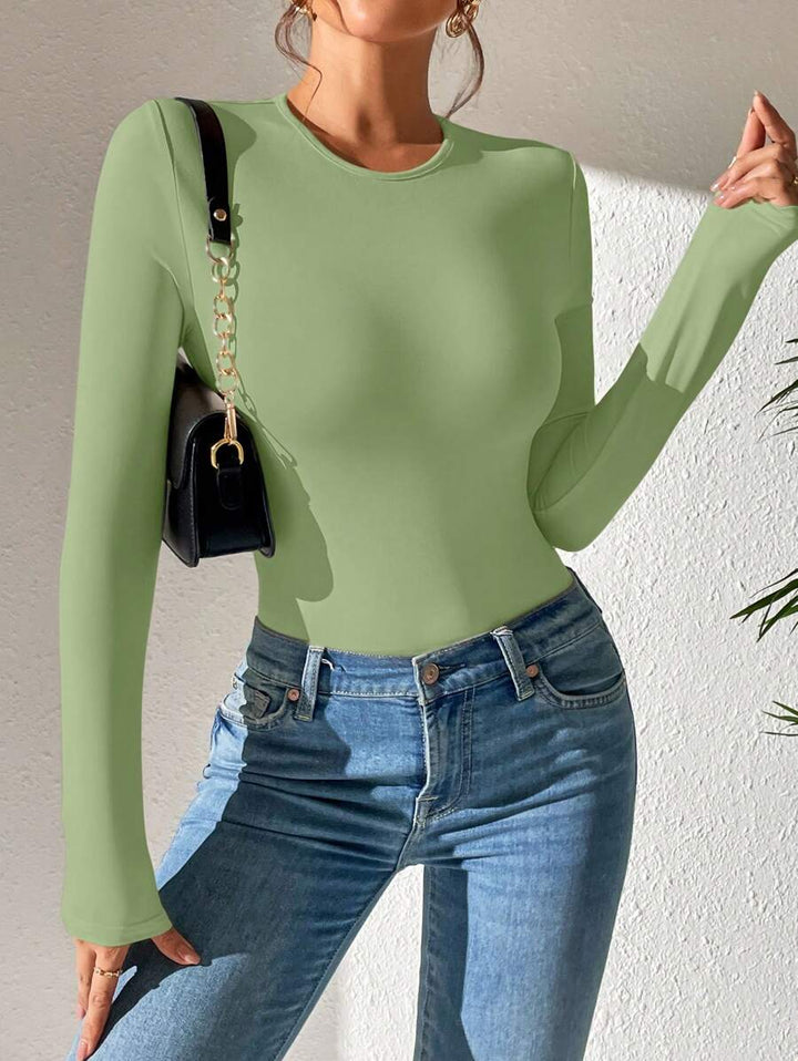 PETITE | Crew Neck Long Sleeve Fitted Bodysuit