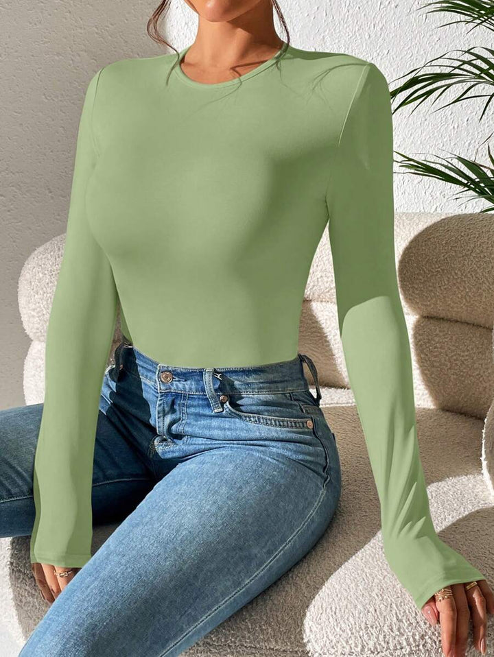 PETITE | Crew Neck Long Sleeve Fitted Bodysuit