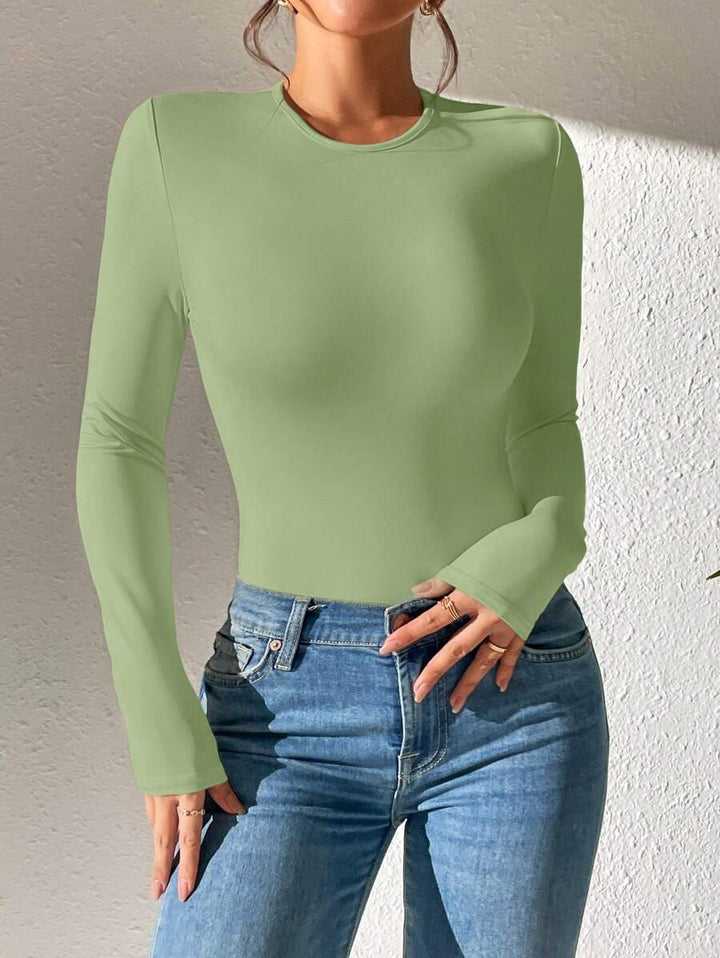 PETITE | Crew Neck Long Sleeve Fitted Bodysuit