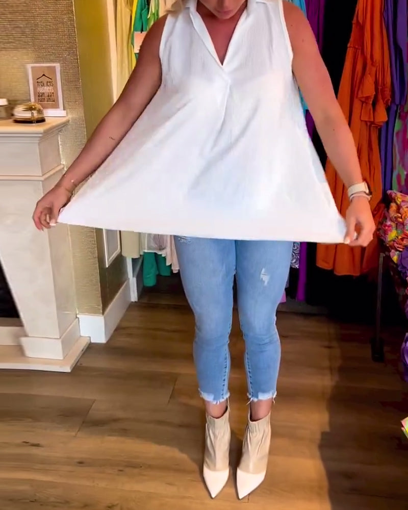 Taylor | Sleeveless Top with Ruffles and Lapels