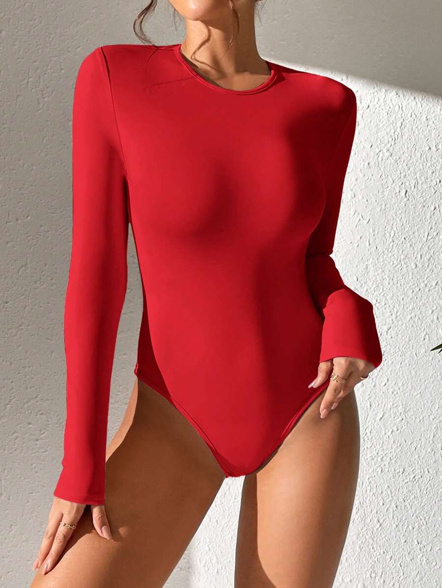 PETITE | Crew Neck Long Sleeve Fitted Bodysuit