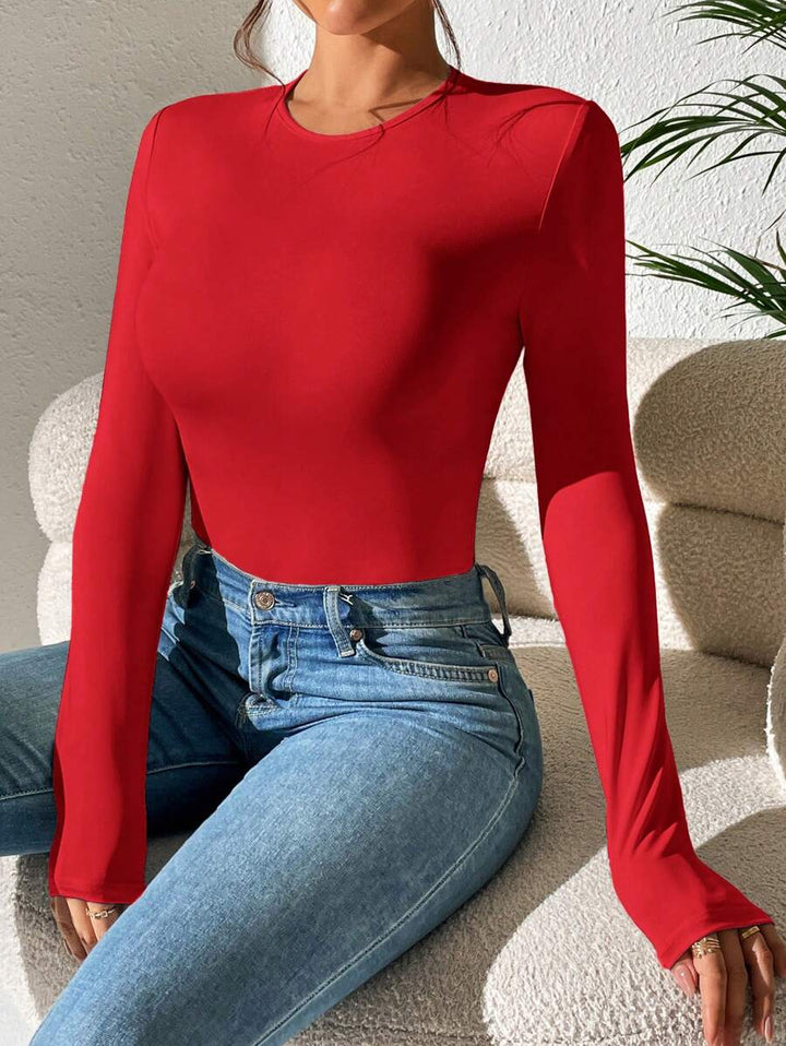 PETITE | Crew Neck Long Sleeve Fitted Bodysuit
