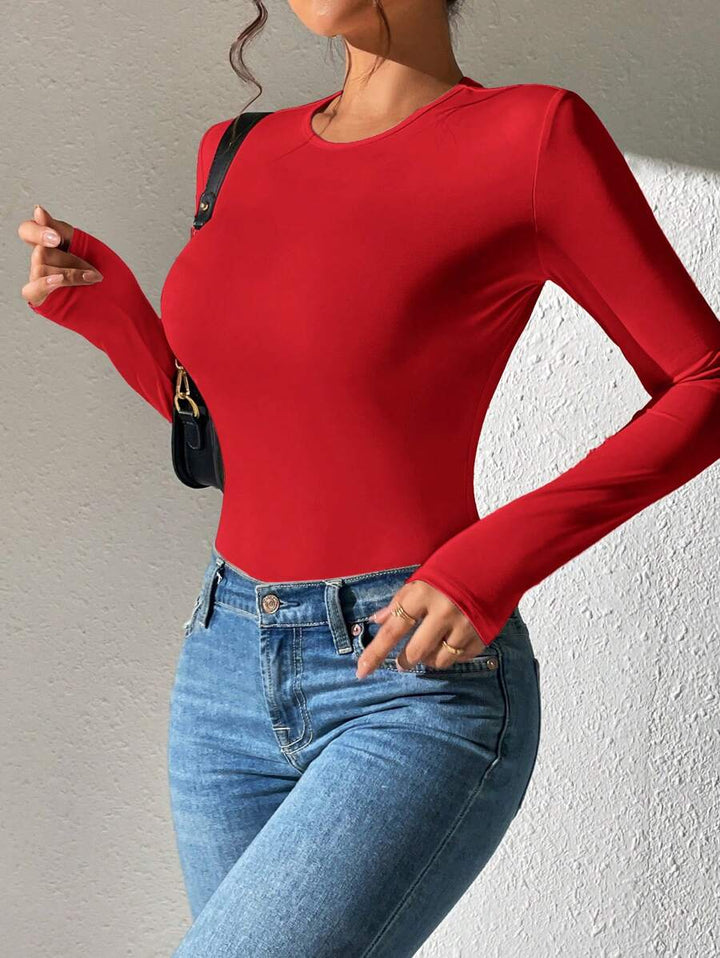 PETITE | Crew Neck Long Sleeve Fitted Bodysuit