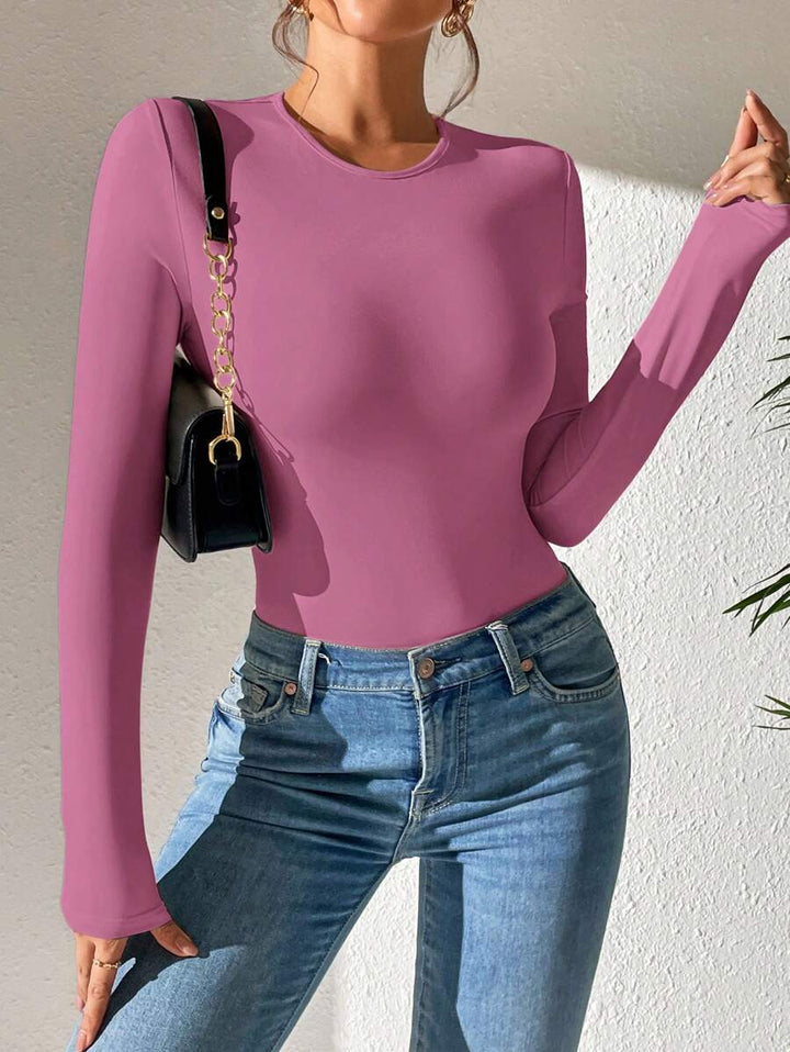 PETITE | Crew Neck Long Sleeve Fitted Bodysuit