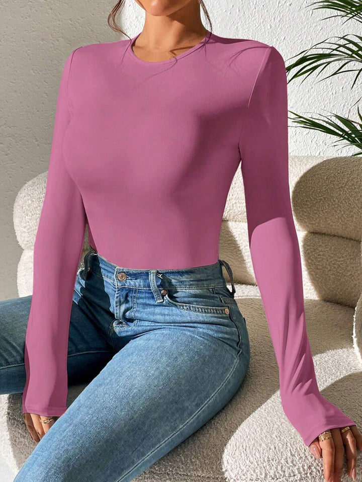 PETITE | Crew Neck Long Sleeve Fitted Bodysuit
