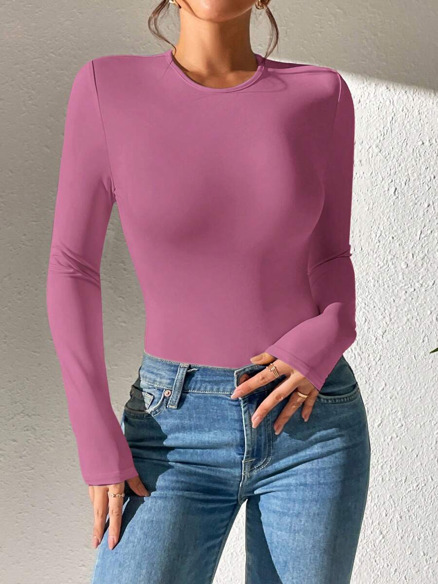 PETITE | Crew Neck Long Sleeve Fitted Bodysuit