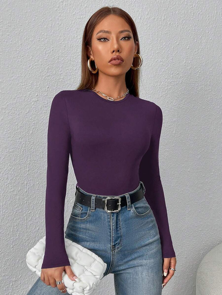 PETITE | Crew Neck Long Sleeve Fitted Bodysuit