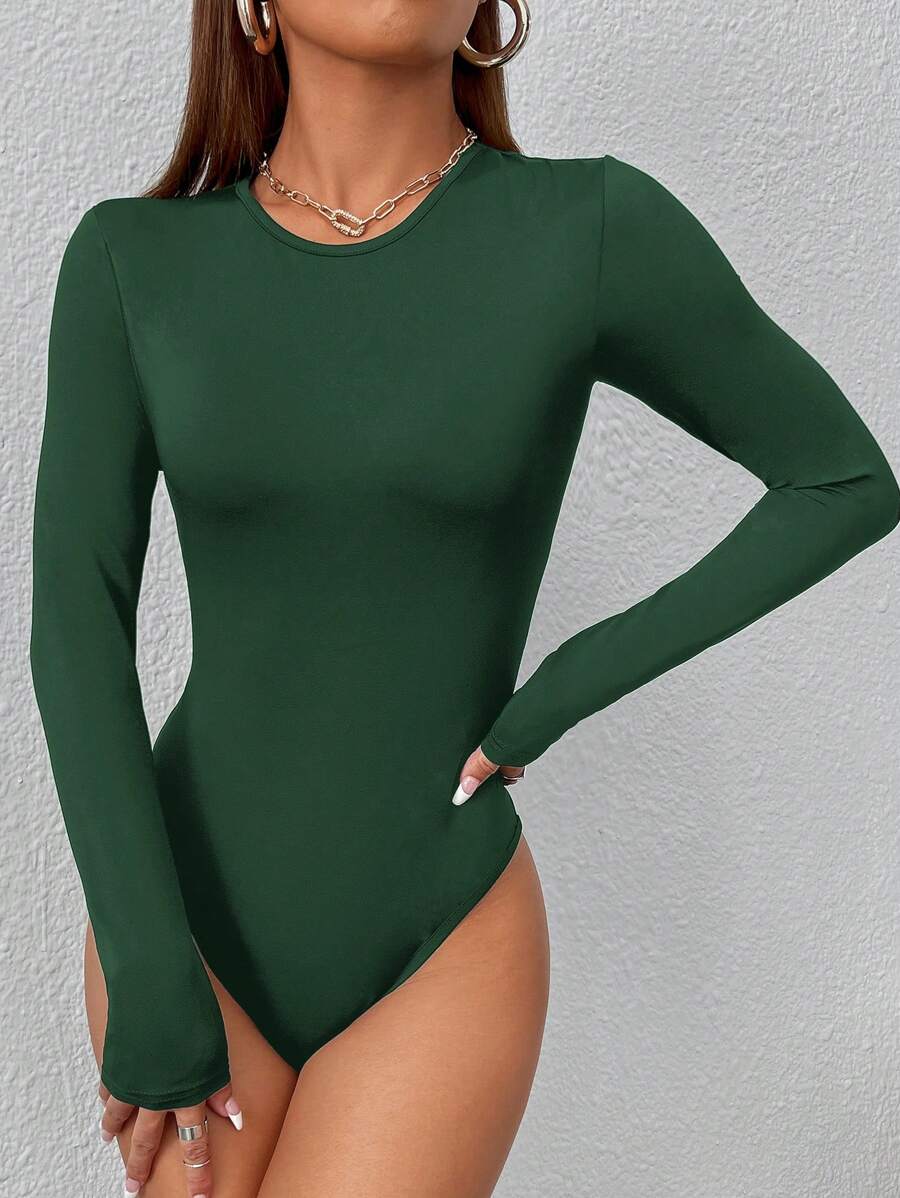 PETITE | Crew Neck Long Sleeve Fitted Bodysuit