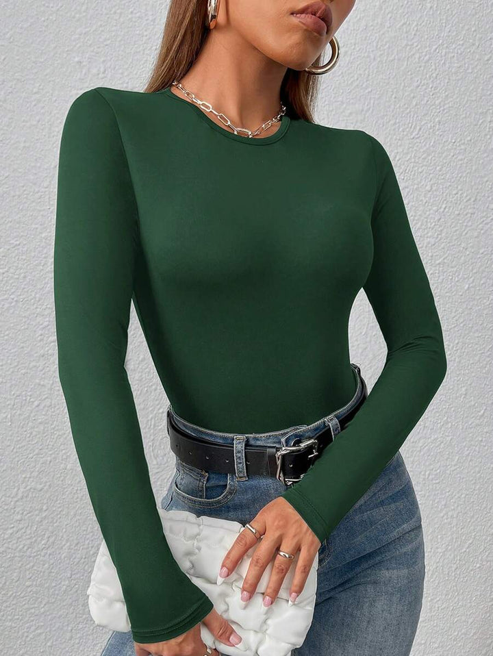 PETITE | Crew Neck Long Sleeve Fitted Bodysuit
