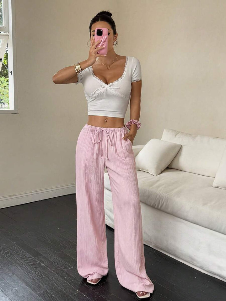 Flirla Casual | Versatile Solid Colour Wide-Leg Pants