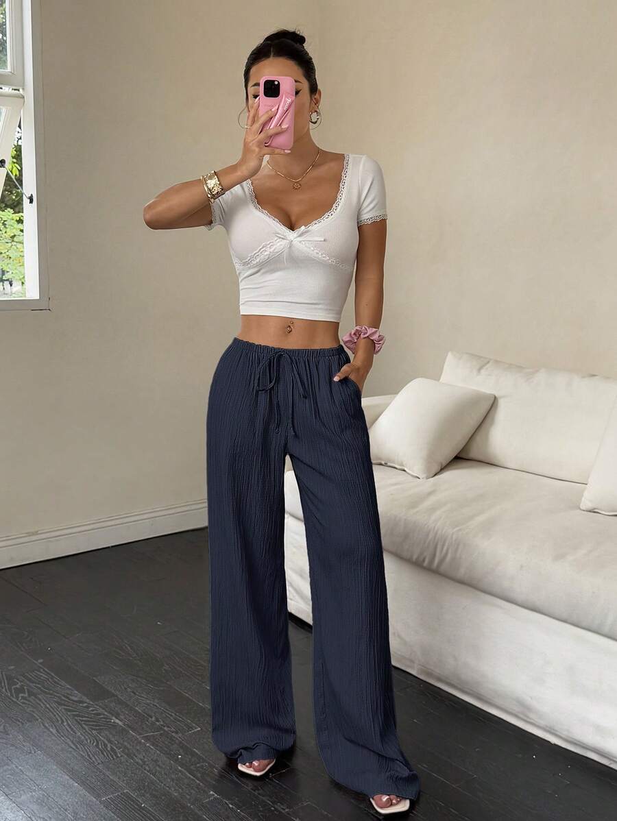 Flirla Casual | Versatile Solid Colour Wide-Leg Pants