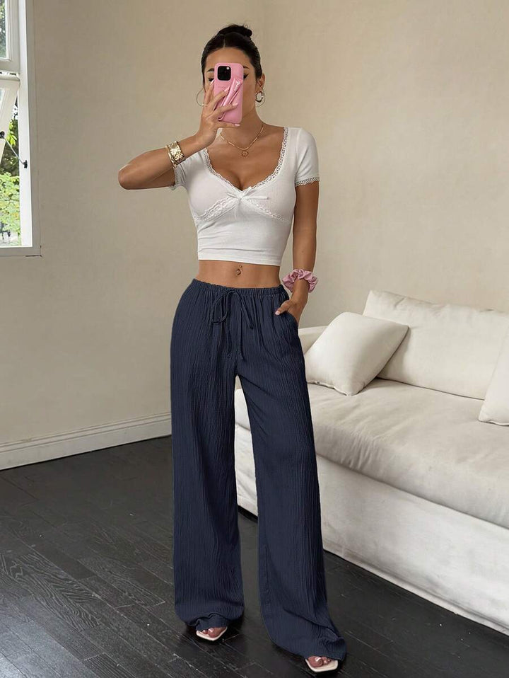 Flirla Casual | Versatile Solid Colour Wide-Leg Pants