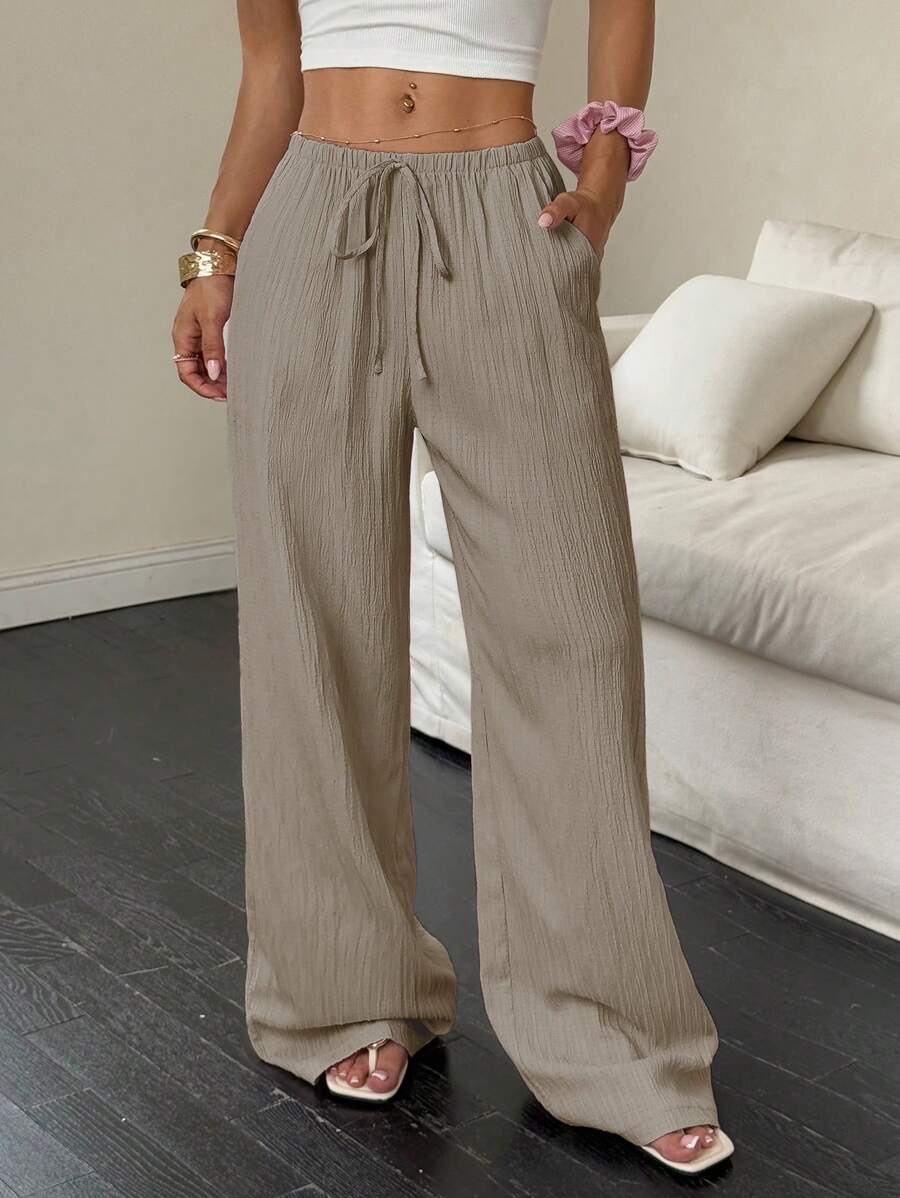 Flirla Casual | Versatile Solid Colour Wide-Leg Pants