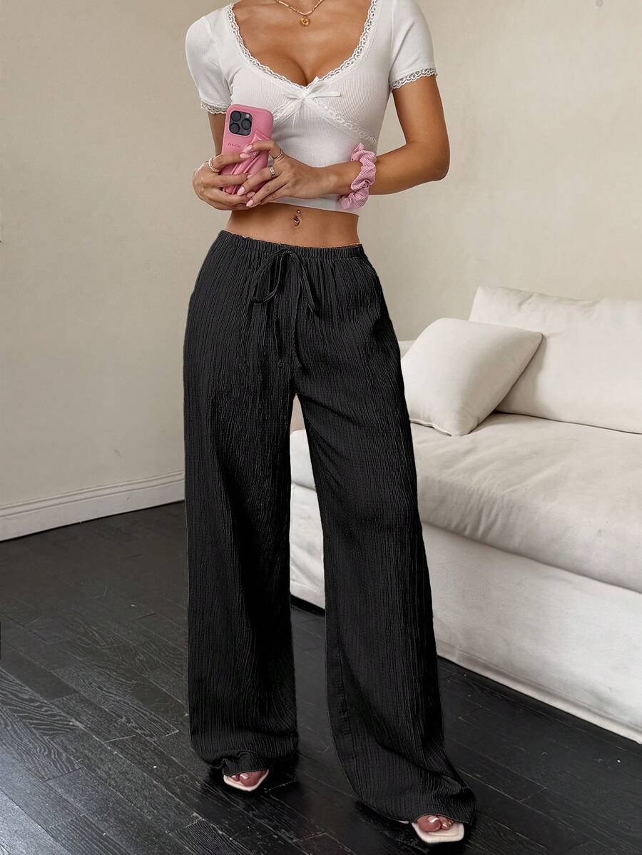 Flirla Casual | Versatile Solid Colour Wide-Leg Pants